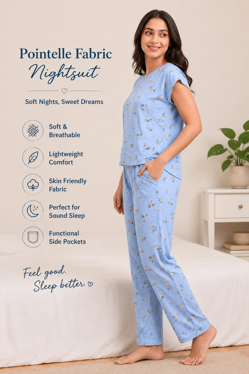 Women Night Suit Set | Soft & Breathable Sleepwear for Women | Half Sleeve Top with Full Length Pyjama