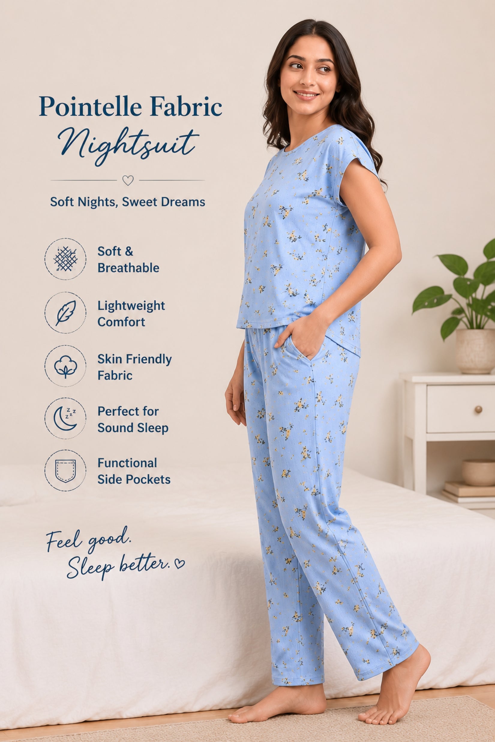 Women Night Suit Set | Soft & Breathable Sleepwear for Women | Half Sleeve Top with Full Length Pyjama