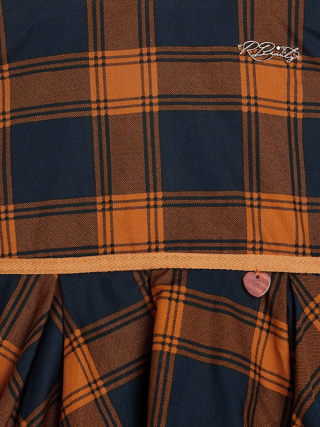 Girls Plaid Sleeveless Dress, Navy Blue ,Orange,Pink & Green Check Pattern, Flared Style