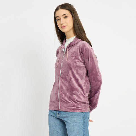 Women’s Floral Textured Zip-Up Hooded Sweatshirt