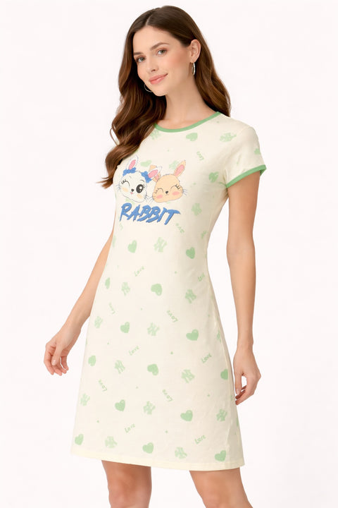Women's short Nighty, Nightgown, Printed Pattern, Short Sleeve Sleep Dress