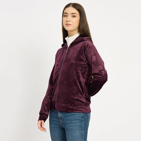 Women’s Floral Textured Zip-Up Hooded Sweatshirt