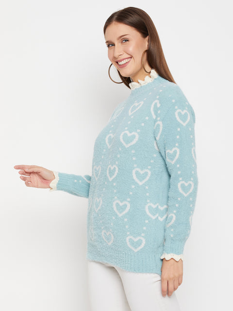 Women Woolen winter full sleeve high Neck heart print top|Sweater