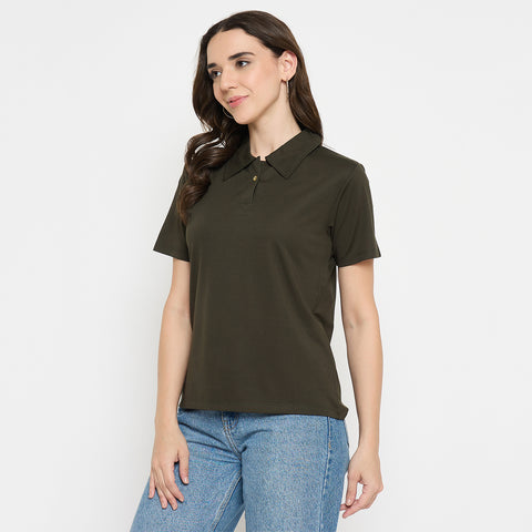 Camey Printed T-Shirts for Ladies – Fashion Meets Comfort | Women Classic Short Sleeve Polo T-Shirt, Collared Neck