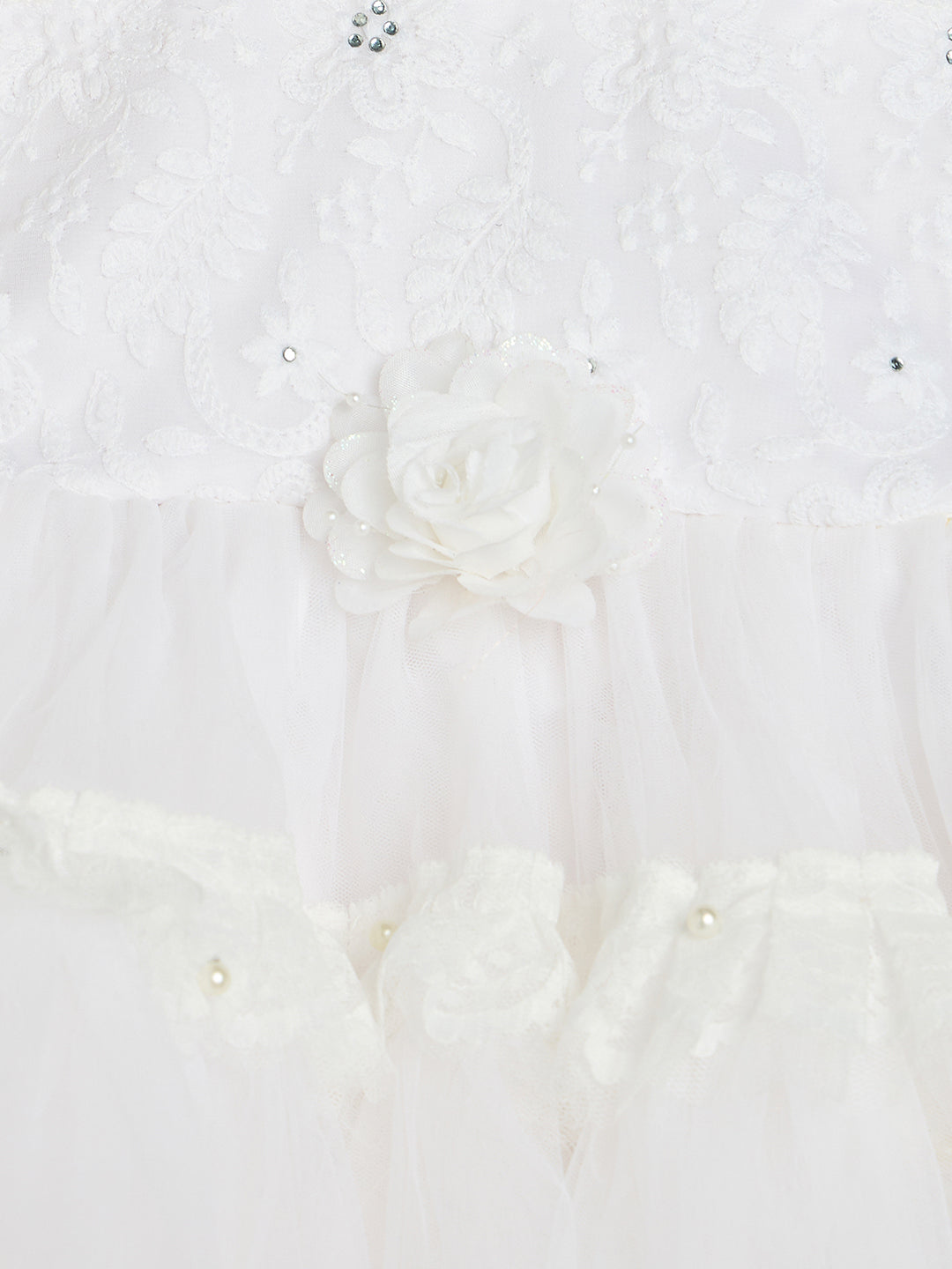 Baby Girl's Sleeveless Tutu Dress, White Layered Tulle Party Dress with Floral Accent