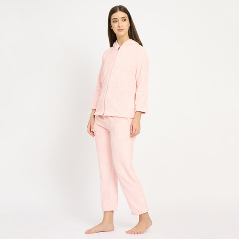 Women's Winter Full Sleeve Jacquard Zipper Hoody Nightsuit