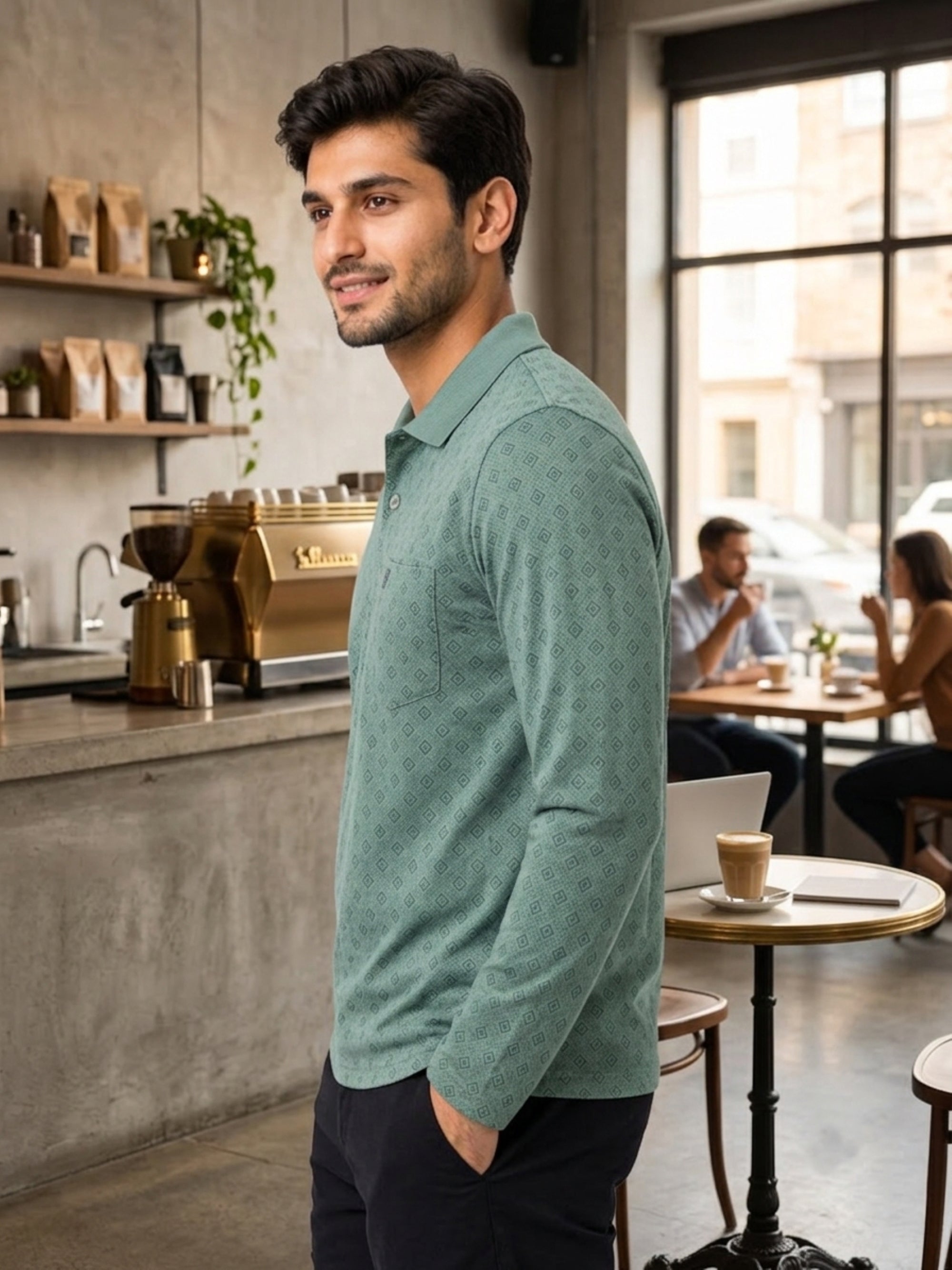 Camey Men's Printed Full Sleeve Polo T-Shirt For Men with Chest Pocket