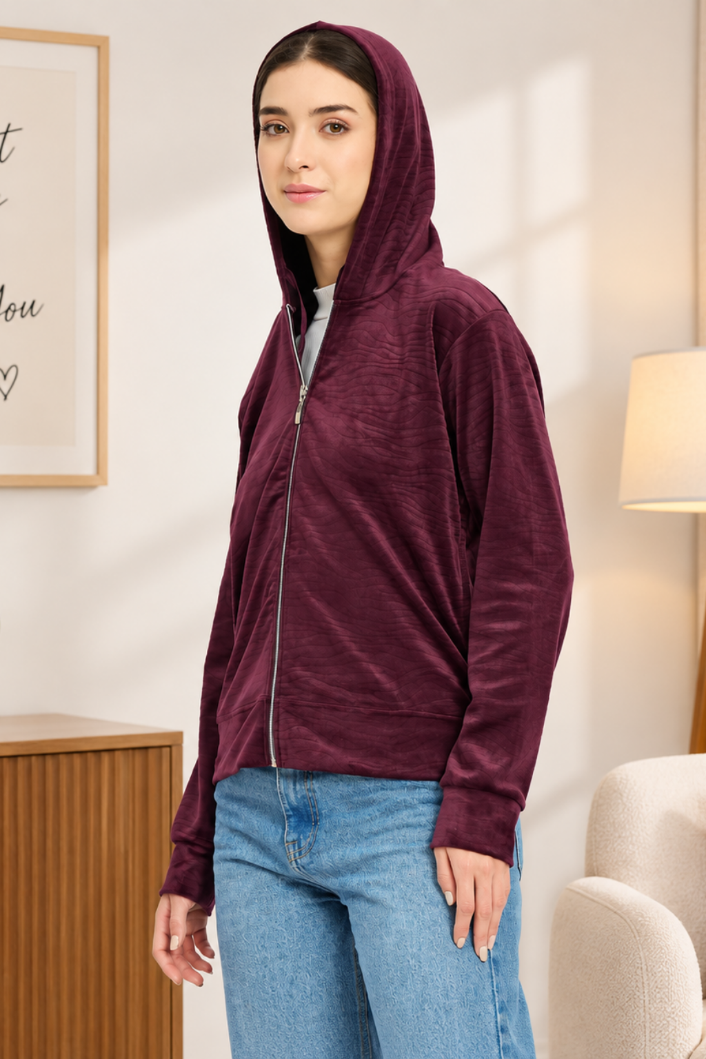 Women’s Whale Textured Zip-Up Hooded Sweatshirt