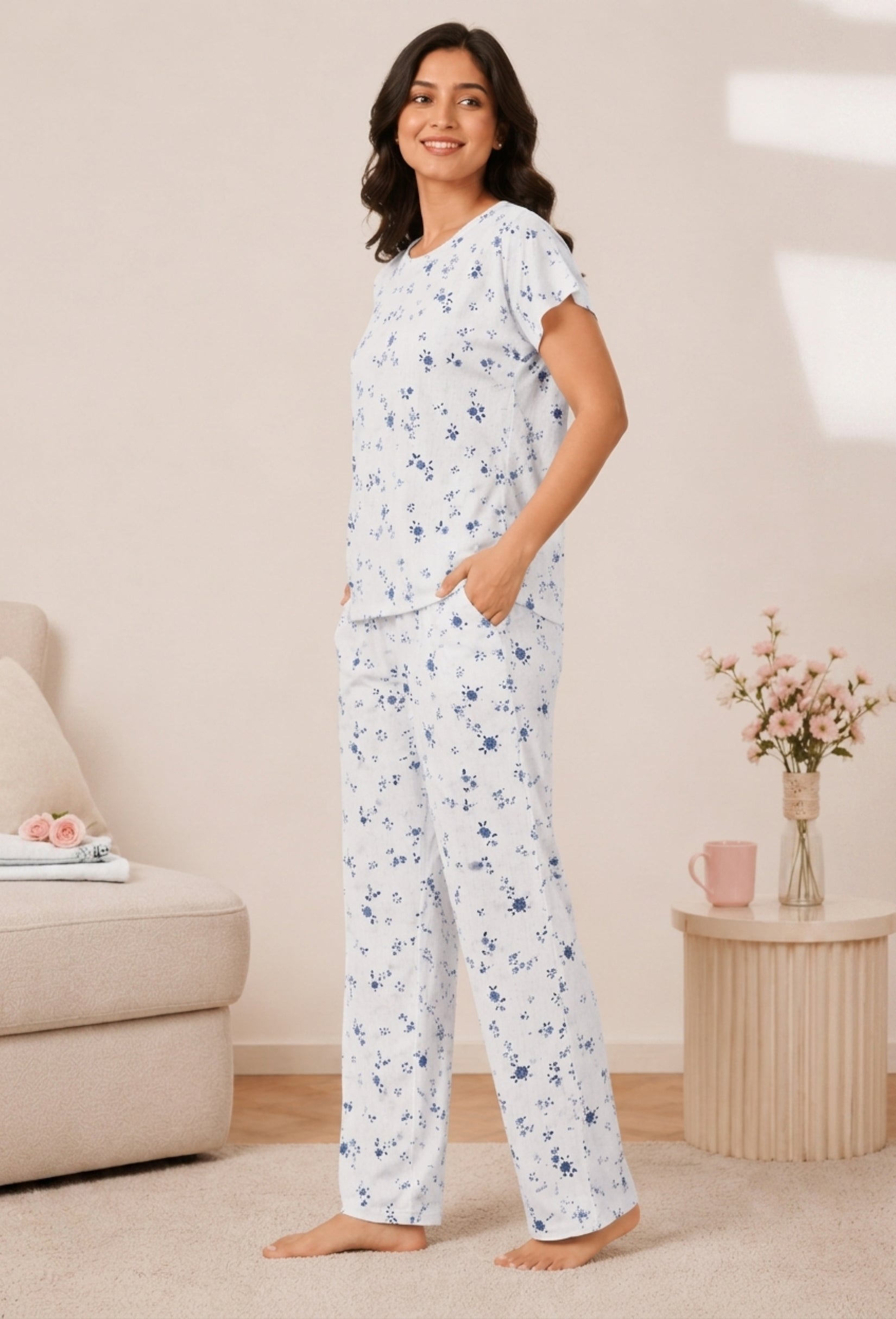 Women Night Suit Set | Soft &amp; Breathable Sleepwear for Women | Half Sleeve Top with Full Length Pyjama