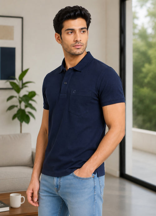 Camey Round Neck T-Shirts – Best Casual Wear for Men | Camey Men's Cotton Matte Polo Collar T-Shirt