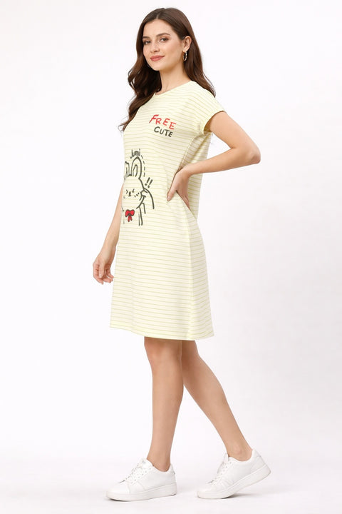 Women's short Nighty, Nightgown, Printed Pattern, Short Sleeve Sleep Dress