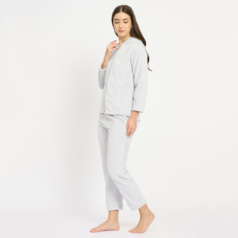 Women's Winter Full Sleeve Jacquard Zipper Hoody Nightsuit