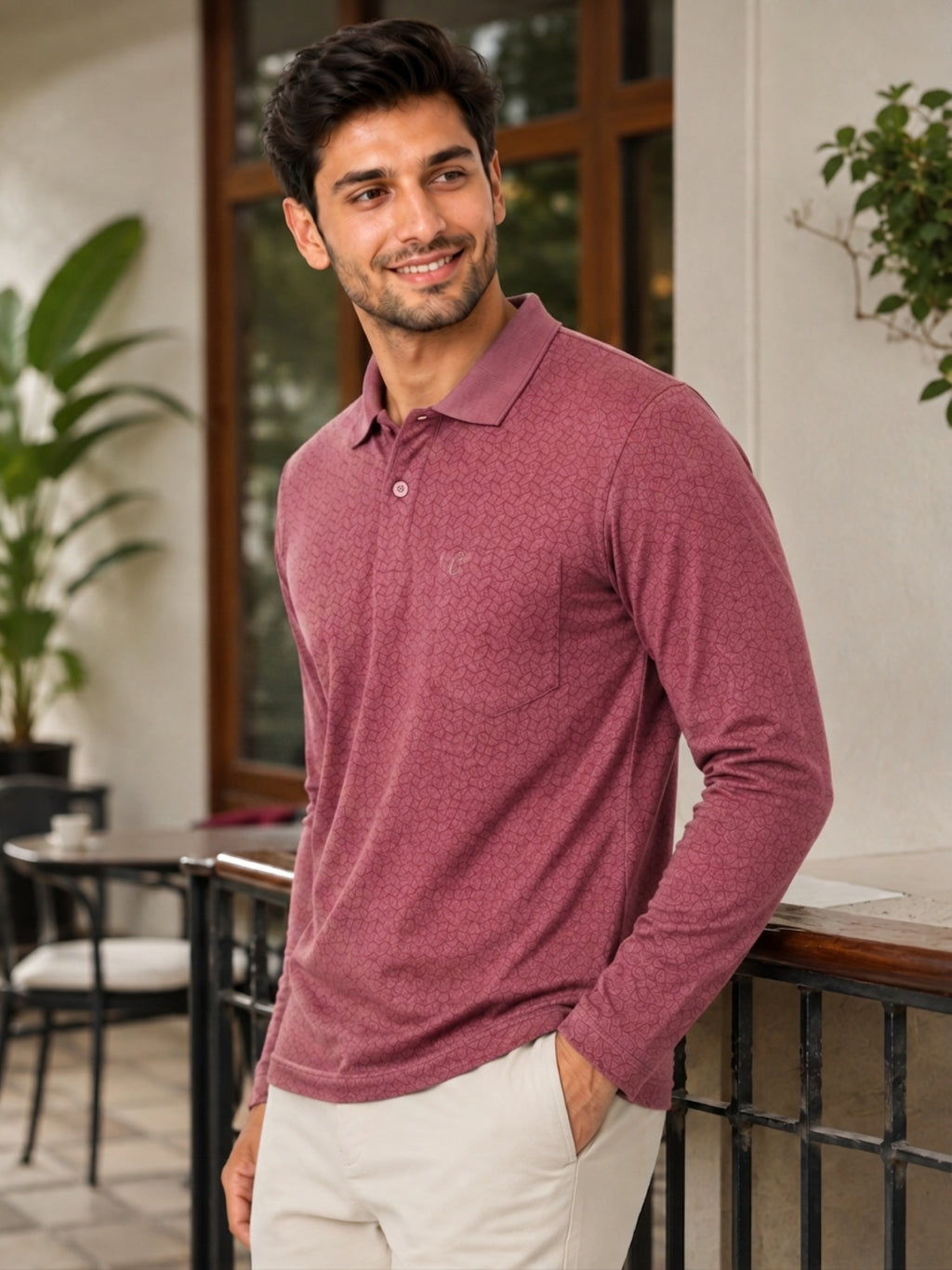 Camey Men's Printed Full Sleeve Polo T-Shirt For Men with Chest Pocket
