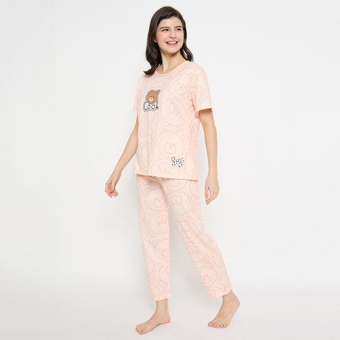 Women's Sleepwear Set, Cotton Pyjama with Short Sleeve T-Shirt,Loungewear