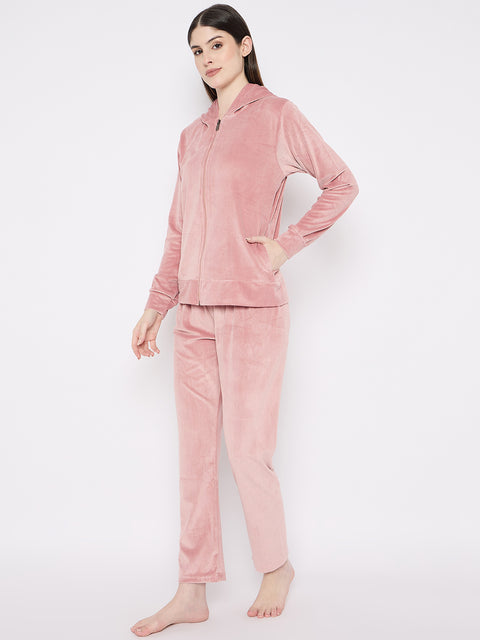 Women's Winter Full Sleeve Top and Pajama Pants Regular Fit Night Suit Hooded Top and Pyjama Set Ladies Night Dress