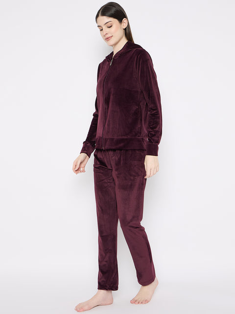 Women's Winter Full Sleeve Top and Pajama Pants Regular Fit Night Suit Hooded Top and Pyjama Set Ladies Night Dress