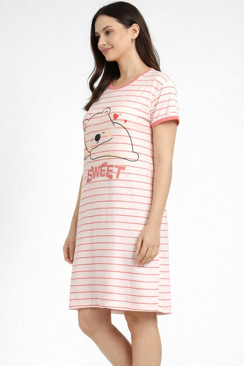 Women's short Nighty, Nightgown, Printed Pattern, Short Sleeve Sleep Dress