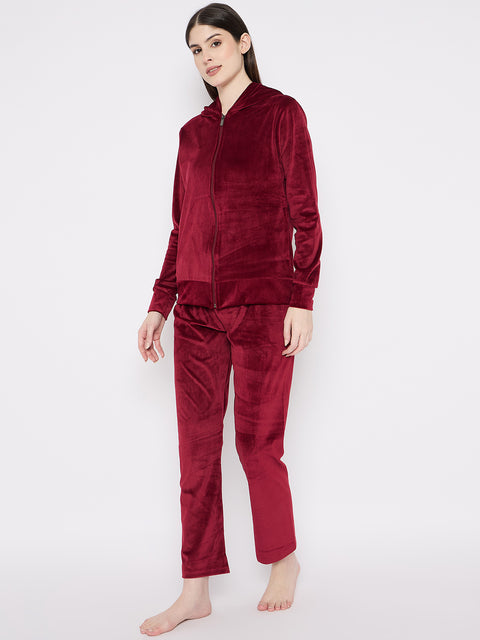 Women's Winter Full Sleeve Top and Pajama Pants Regular Fit Night Suit Hooded Top and Pyjama Set Ladies Night Dress