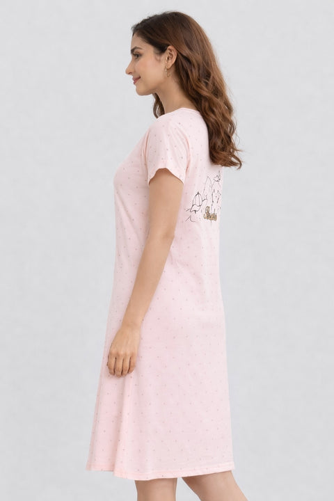 Women's short Nighty, Nightgown, Printed Pattern, Short Sleeve Sleep Dress