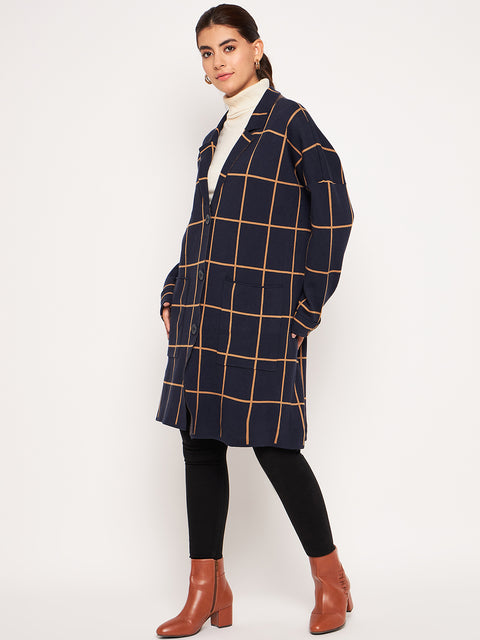 Womens Woollen Collared Coat Cardigan with 2 front pockets
