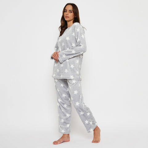 Women's Printed Full Sleeve Round Neck Top and Pajama Pants with Pockets