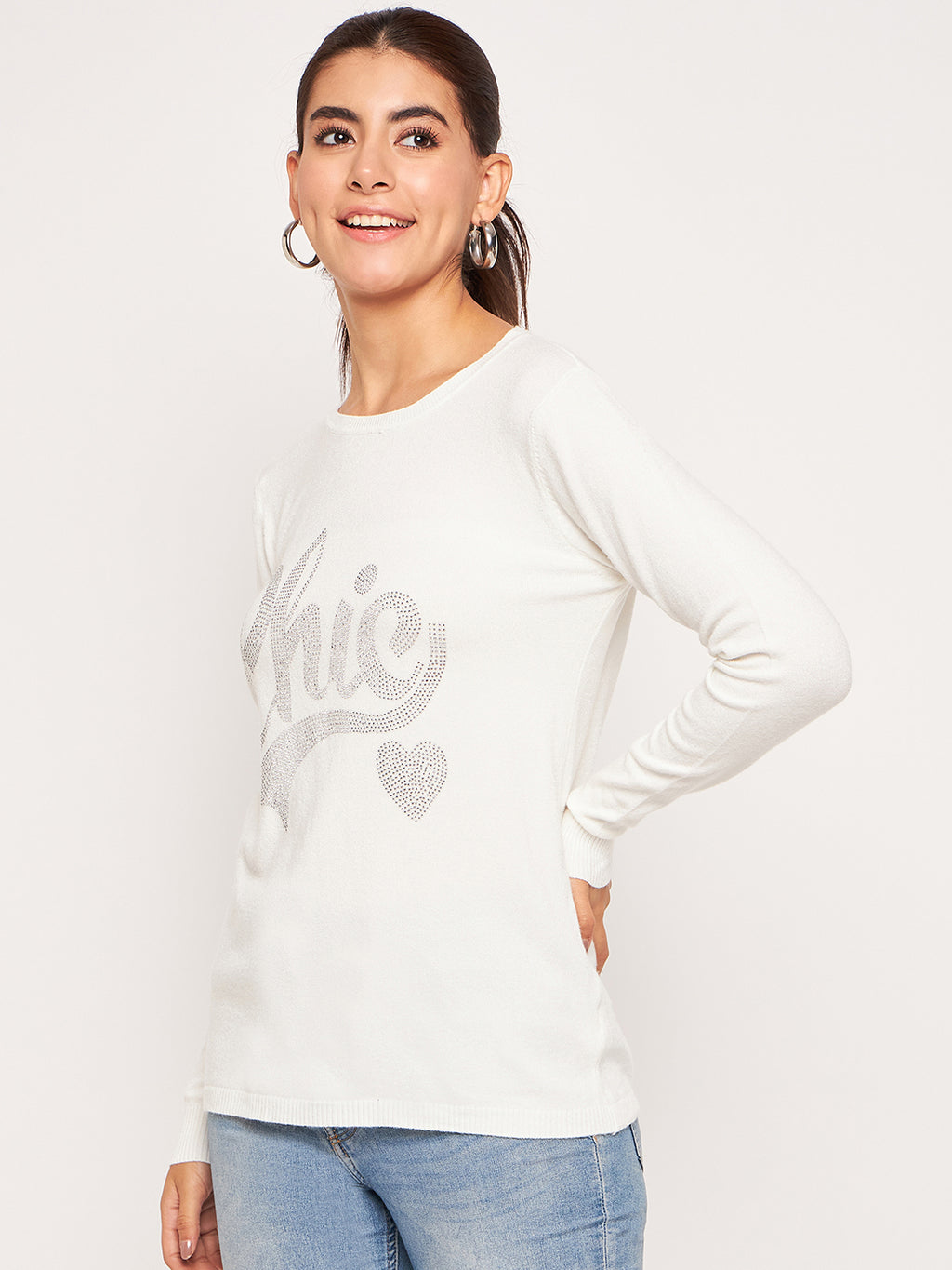 Women Woolen winter full sleeve stone print Round Neck top/Sweater