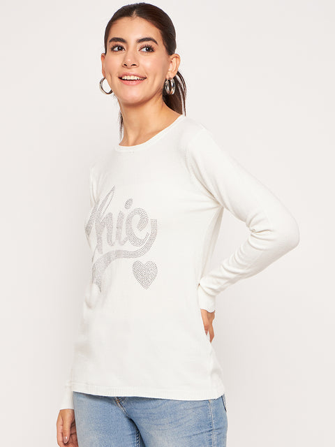 Women Woolen winter full sleeve stone print Round Neck top/Sweater