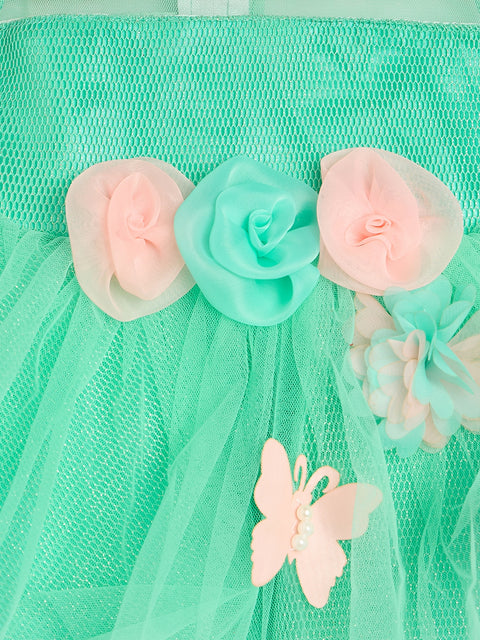 Baby Girl's Party Dress, Pink with Floral Appliques, Sleeveless