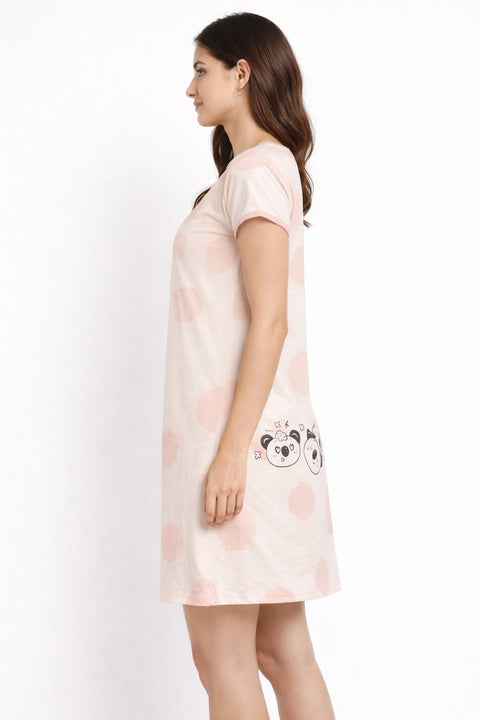 Women's short Nighty, Nightgown, Printed Pattern, Short Sleeve Sleep Dress