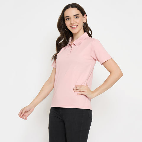Camey Ladies Cotton T-Shirt – Cool & Stylish Daily Wear | Women Classic Short Sleeve Polo T-Shirt, Collared Neck
