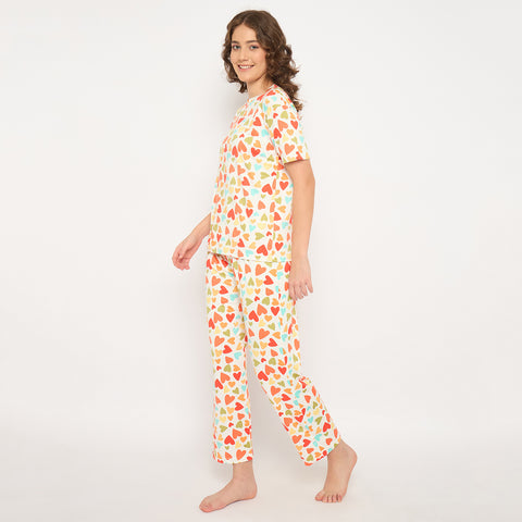 Camey Ladies Night Suit – Soft & Stylish Sleepwear for Women | Women's Printed Pyjama Set, Cream