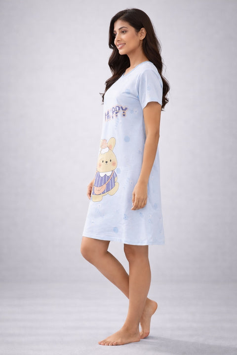 Women's short Nighty, Nightgown, Printed Pattern, Short Sleeve Sleep Dress