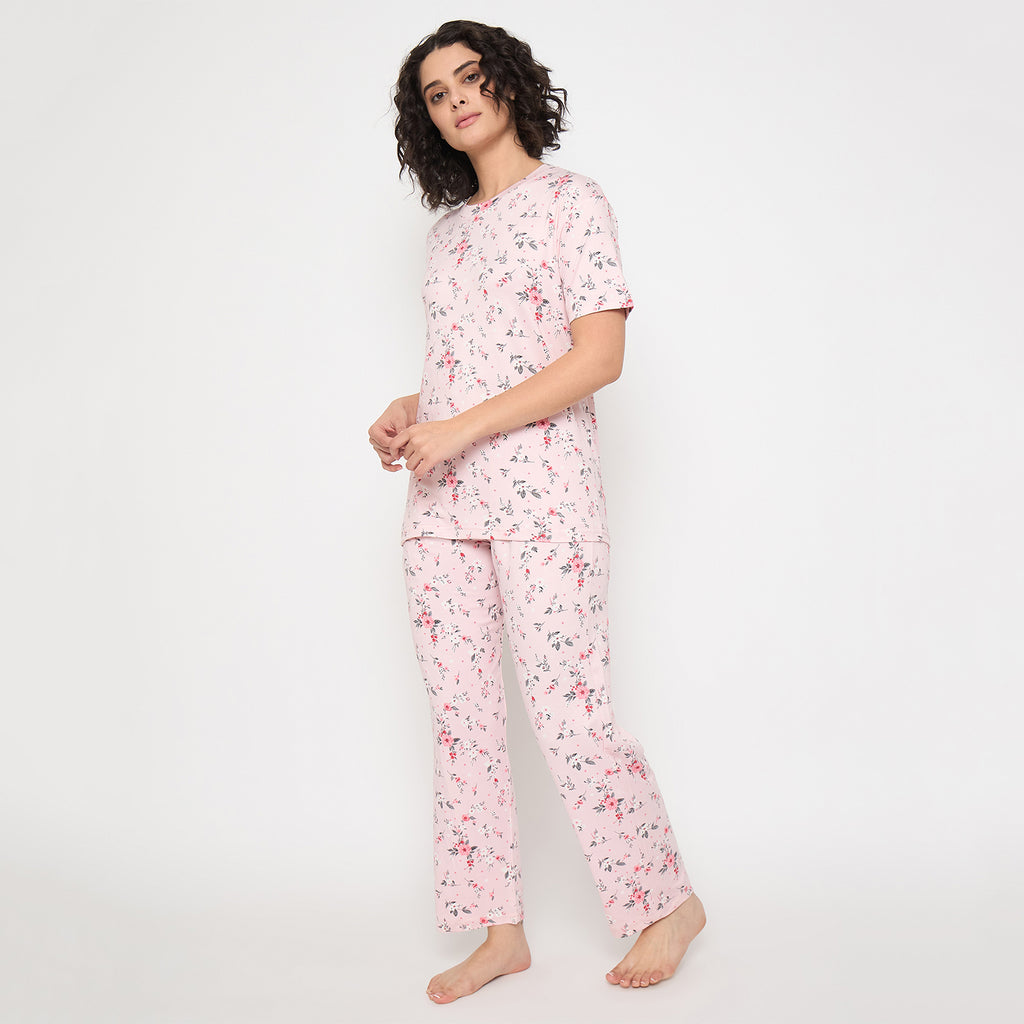 Camey Women Night Suit – Soft Floral Printed Cotton Blend Nightwear Set