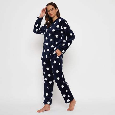 Women's Printed Full Sleeve Round Neck Top and Pajama Pants with Pockets