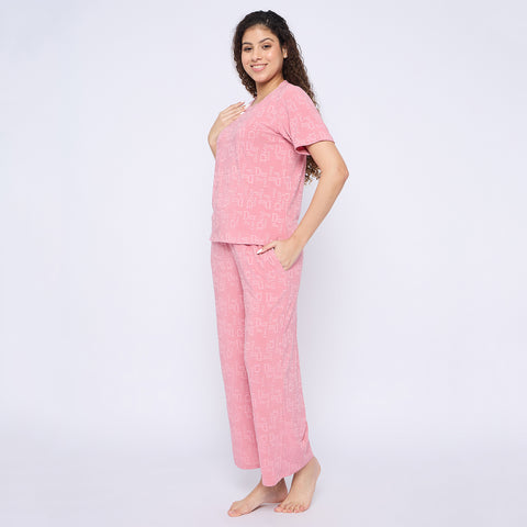 Top and Pyjama Set for Women Nightwear, Pink