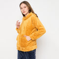 Women Solid Hooded Sherpa Fleece Sweatshirt