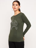 Women Woolen winter full sleeve stone print Round Neck top/Sweater