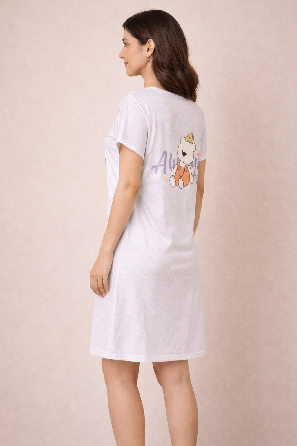 Women's short Nighty, Nightgown, Printed Pattern, Short Sleeve Sleep Dress