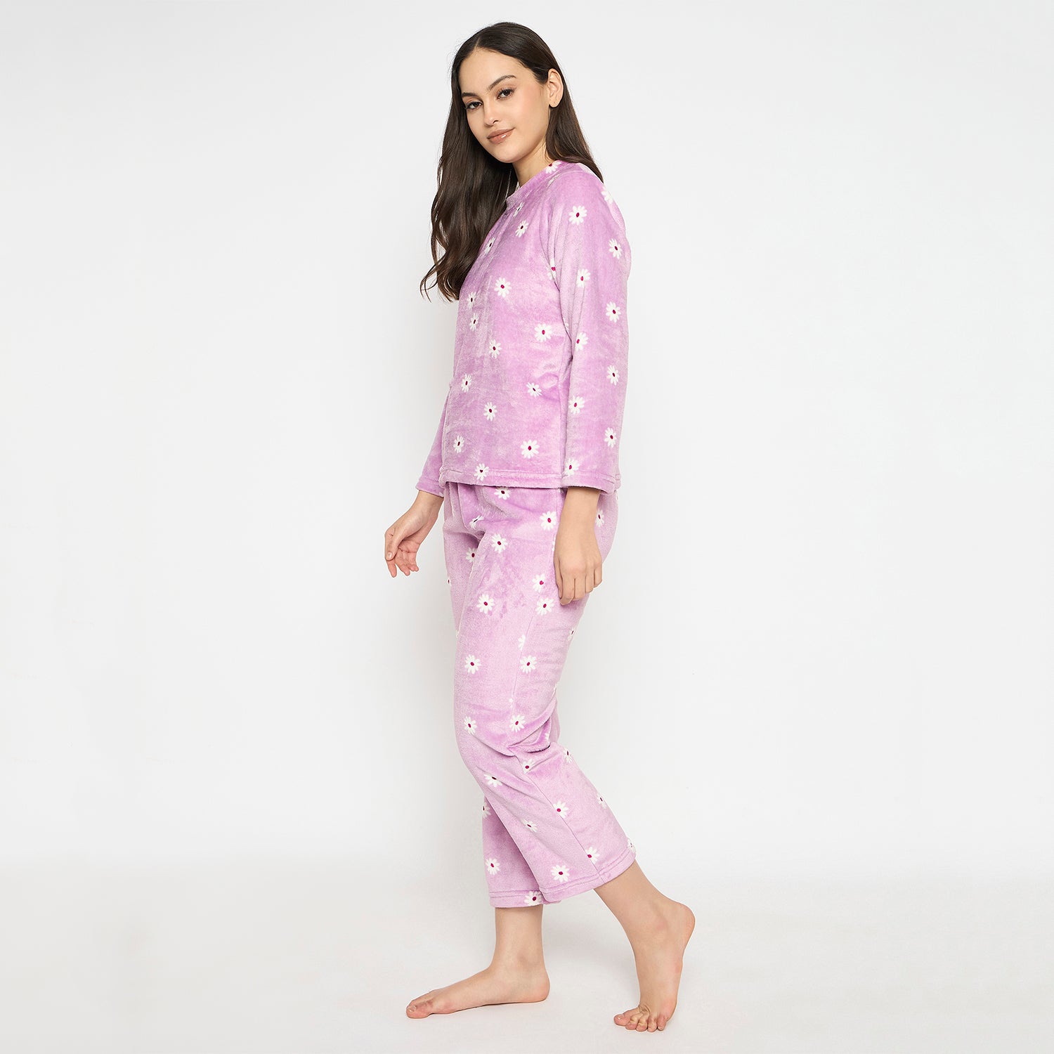 Women's Printed Full Sleeve Round Neck Top and Pajama Pants with 1 side Pockets