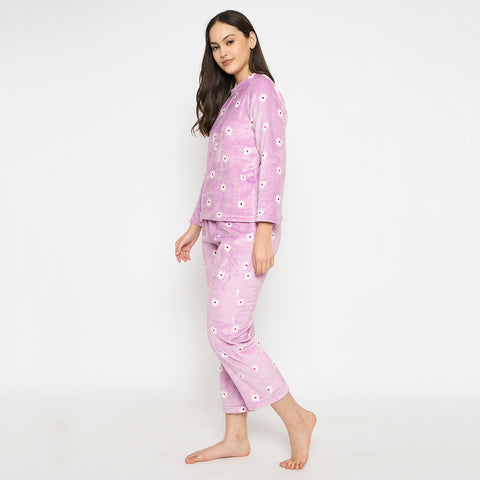 Women's Printed Full Sleeve Round Neck Top and Pajama Pants with 1 side Pockets
