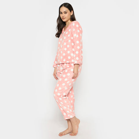 Women's Printed Full Sleeve V- Neck Top and Pajama Pants with 1 side Pockets