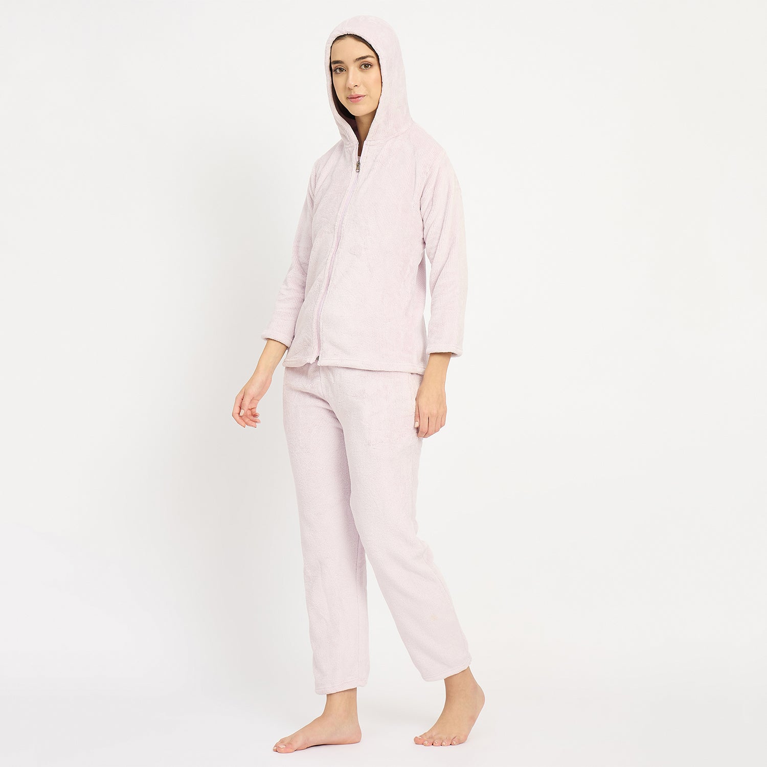 Women's Winter Full Sleeve Jacquard Zipper Hoody Nightsuit