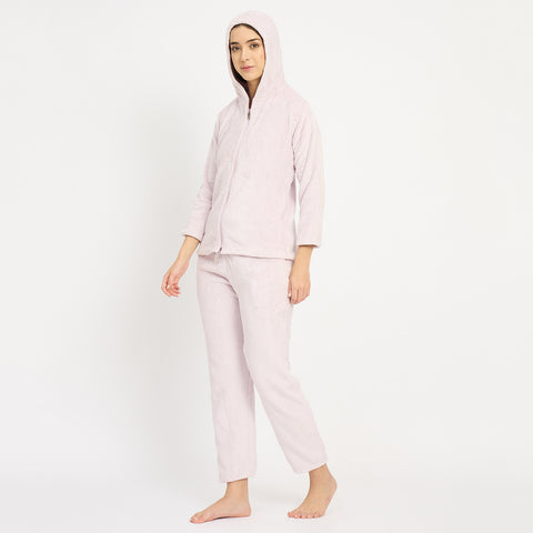 Women's Winter Full Sleeve Jacquard Zipper Hoody Nightsuit