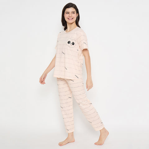Women's Sleepwear Set, Cotton Pyjama with Short Sleeve T-Shirt,Loungewear