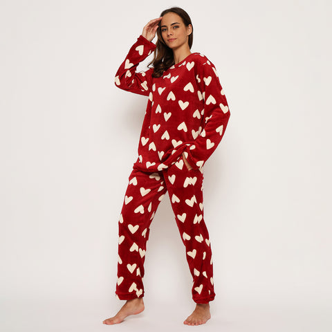 Women's Printed Full Sleeve Round Neck Top and Pajama Pants with Pockets