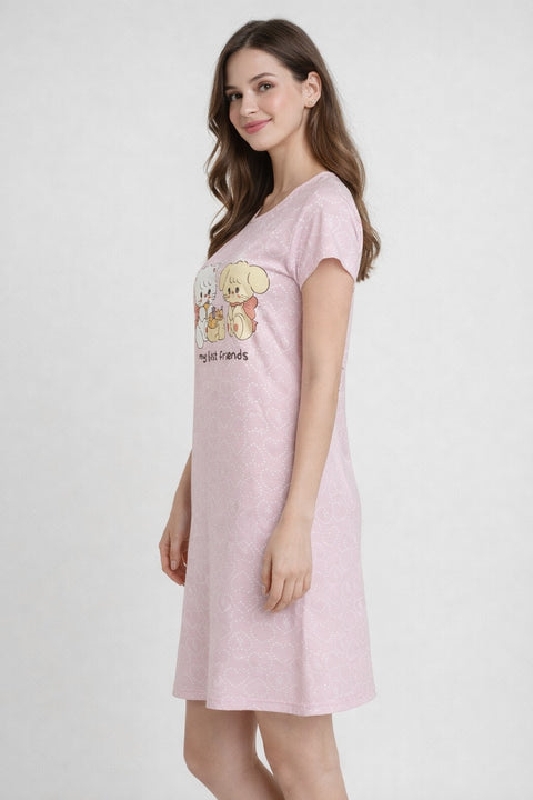 Women's short Nighty, Nightgown, Printed Pattern, Short Sleeve Sleep Dress