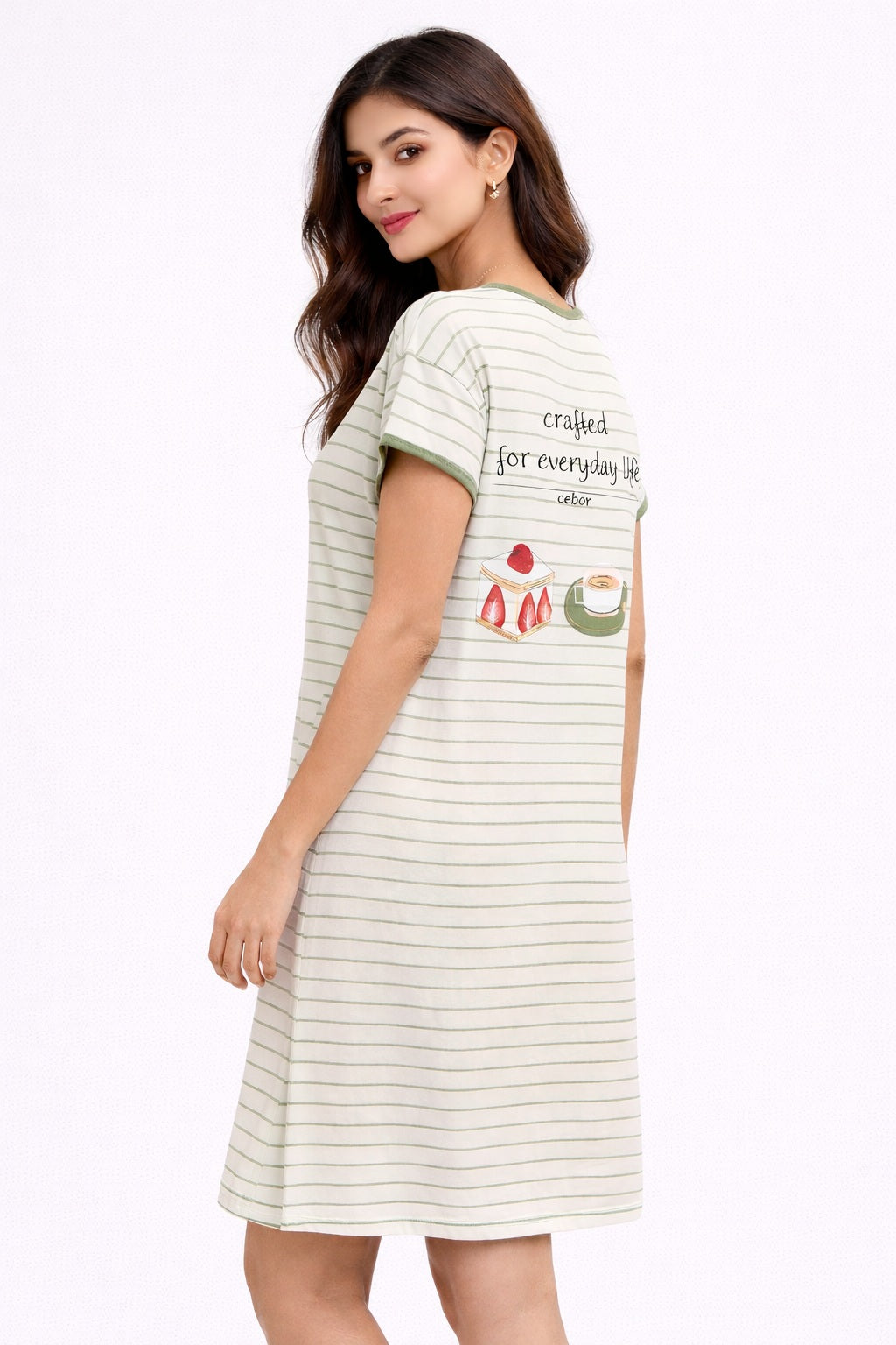 Women's short Nighty, Nightgown, Printed Pattern, Short Sleeve Sleep Dress