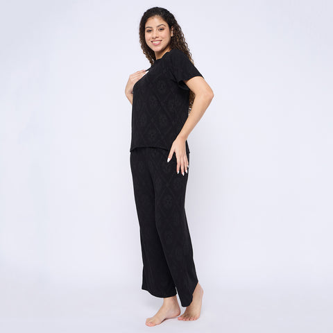 Top and Pyjama Set for Women Nightwear, Black