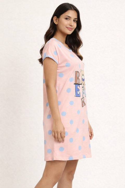 Women's short Nighty, Nightgown, Printed Pattern, Short Sleeve Sleep Dress