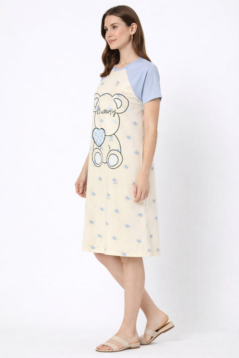 Women's short Nighty, Nightgown, Printed Pattern, Short Sleeve Sleep Dress